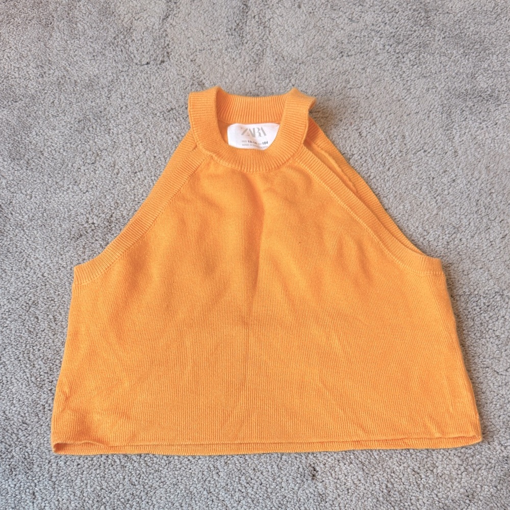 Zara Kids Orange Ribbed Knit Tank Top SIZE 13–14 High Neck Sleeveless Casual